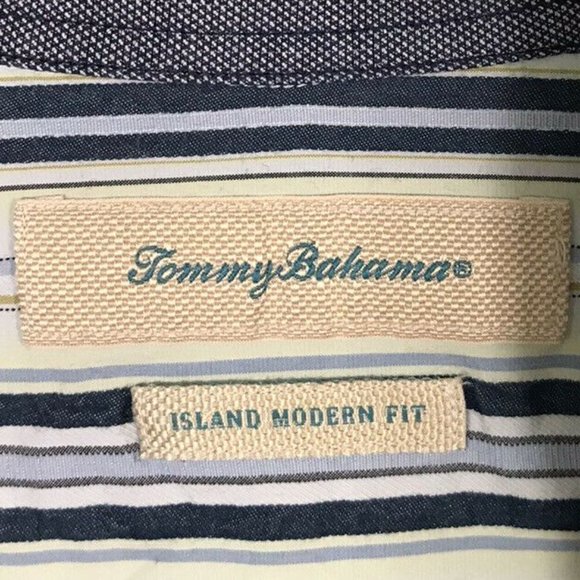 Tommy Bahama Men's Shirt XL Extra Large Cotton Silk Striped Blue Green - Picture 12 of 12